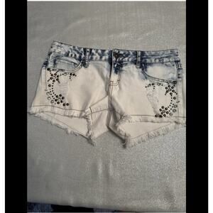 L'Amour by Nanette Lapore Denim Shorts Acid Wash Studded Embellished Sz 9